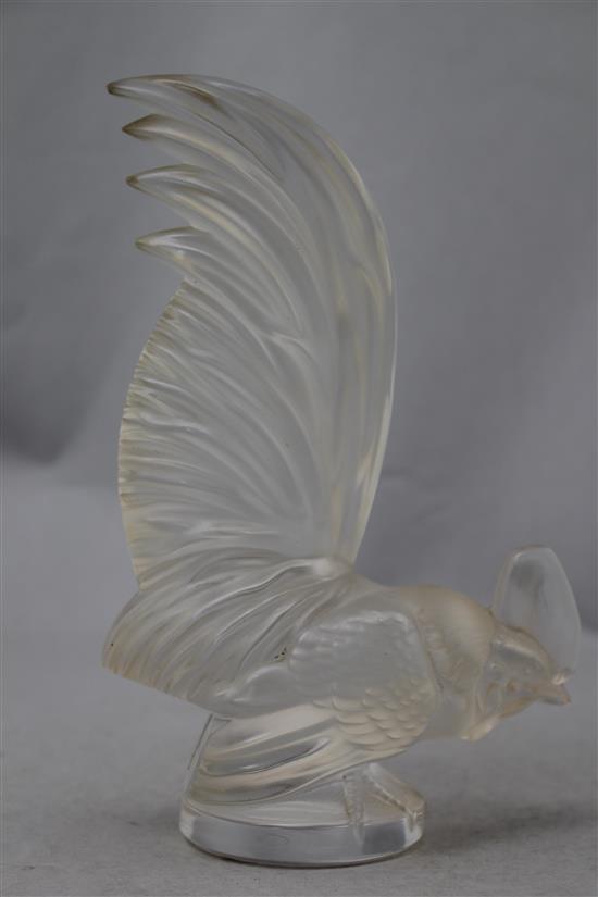 A Lalique Le coq nain glass mascot, post-war, 21cm.